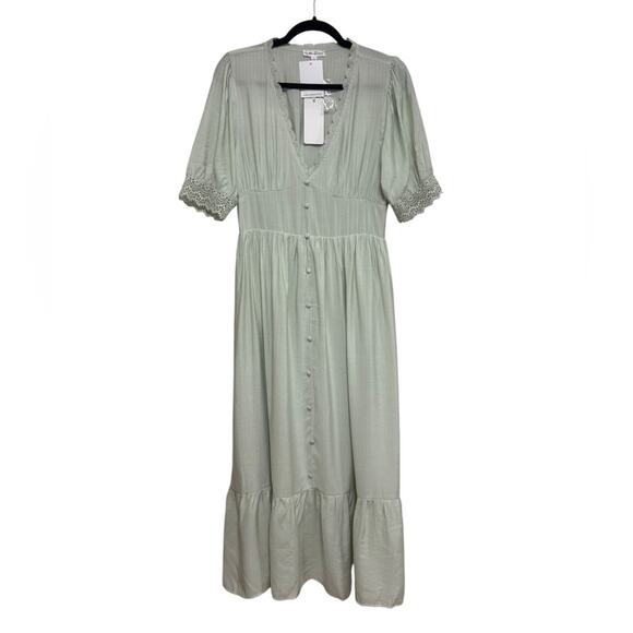 NWT Boutique Light Mint Green Romantic Bridgerton Cottage Midi Dress - Size L - Picture 1 of 7